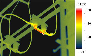 紅外熱像儀彩虹效果,看電線接頭發(fā)熱